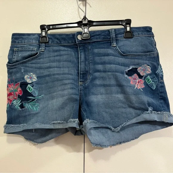 a.n.a Blue Jean Shorts with Floral Embroidery - Picture 1 of 6